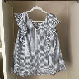 Old Navy | Navy & White Stripped Flutter Cap Sleeve V-Neck Blouse